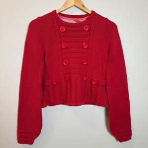 Sanctuary Red Knit Military Pullover Sweater S Cable Knit Double Breasted Peplum
